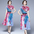 Splashy Vibrant Autumn Fashion Floral 2-Pcs Set, O-Neck Top + Pleated Skirt, Stretchable Fabric, Trendy Office, Holiday, Evening Women Dress